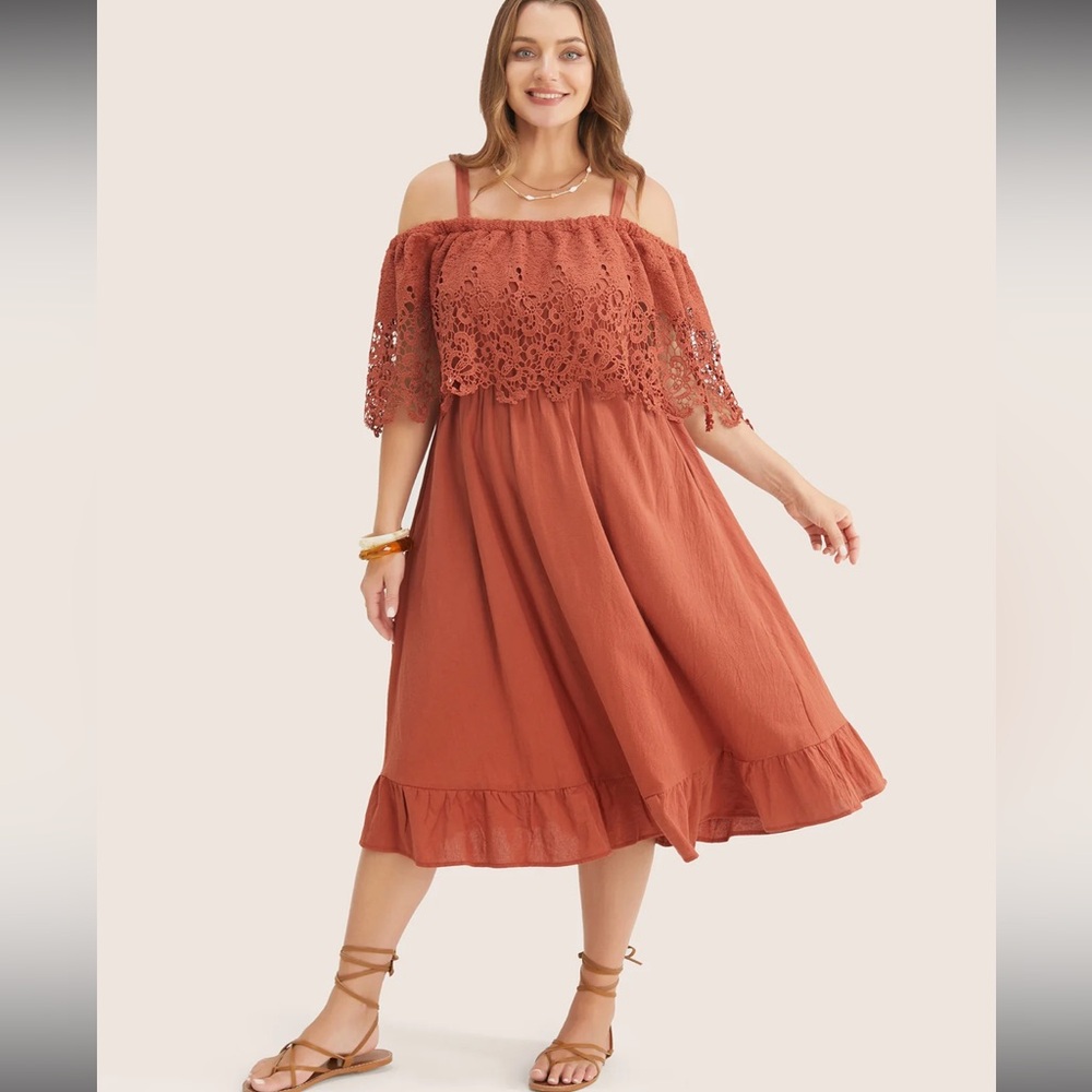 Bloom Chic Lace Off-Shoulder Dress in Rust - Picture 4 of 9